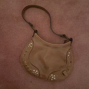 Light tan/khaki leather shoulder bag with studs